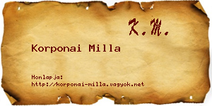 Korponai Milla névjegykártya